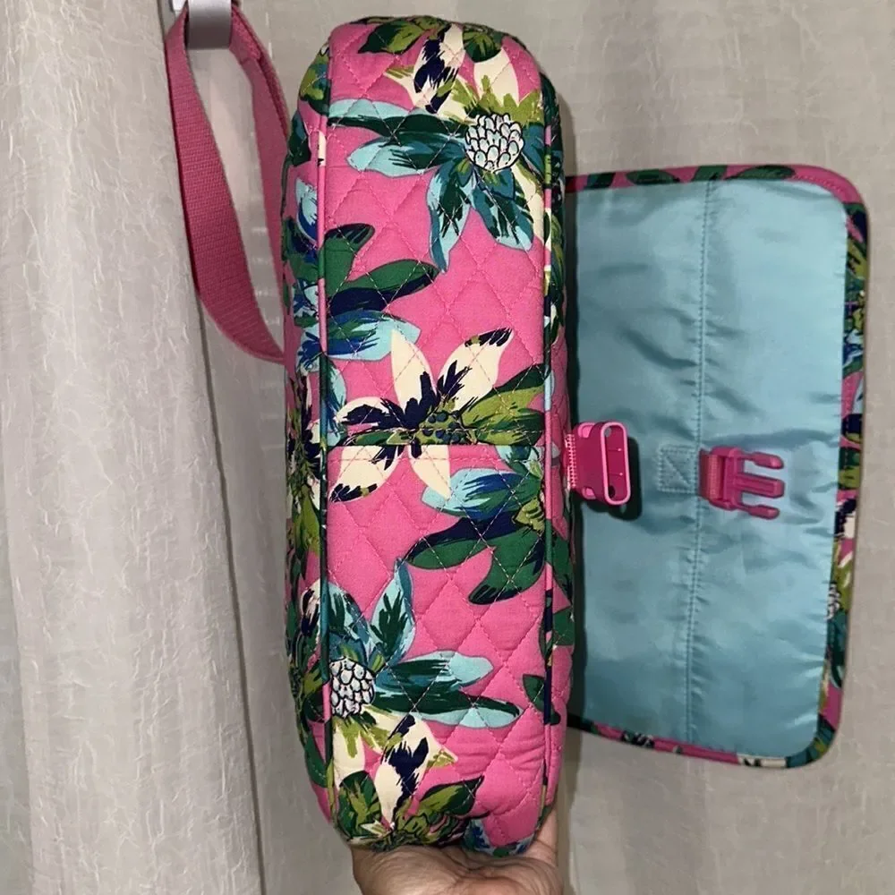 Vera Bradley LightenUp Tropical Paradise Pink Green Beige Messenger Shoulder Bag